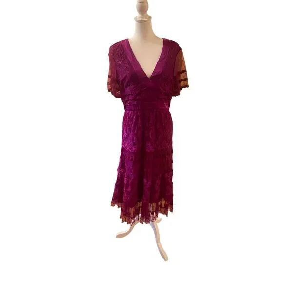 Temperley London Florence Short Sleeve Midi Dress in Purple Size 6 MSRP: $950 - Picture 5 of 10